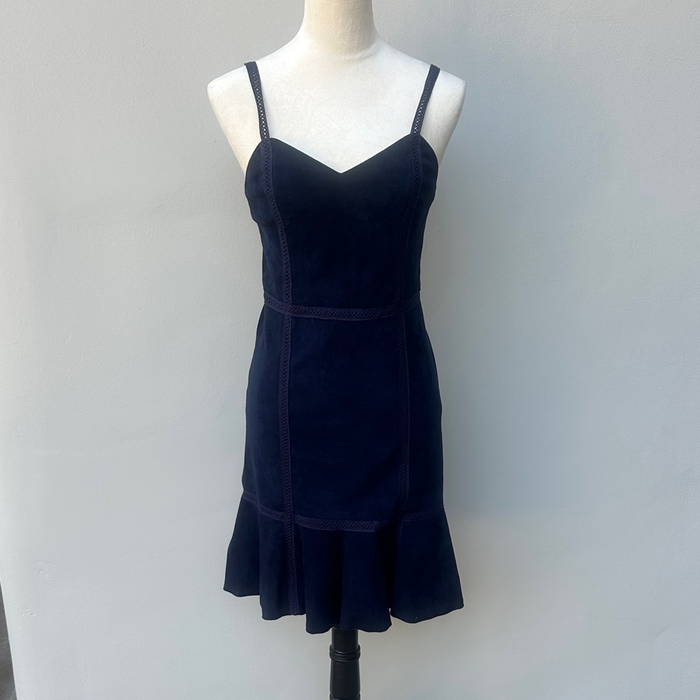 ALICE AND OLIVIA Midnight Navy Blue Lamb Leather Suede Dress size 6 - 8 Medium